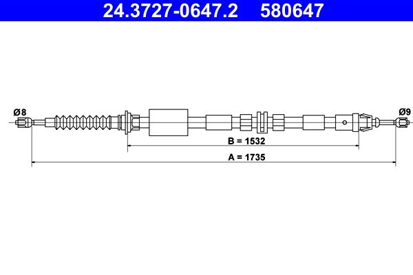 ATE 24.3727-0647.2 Cable Pull, parking brake