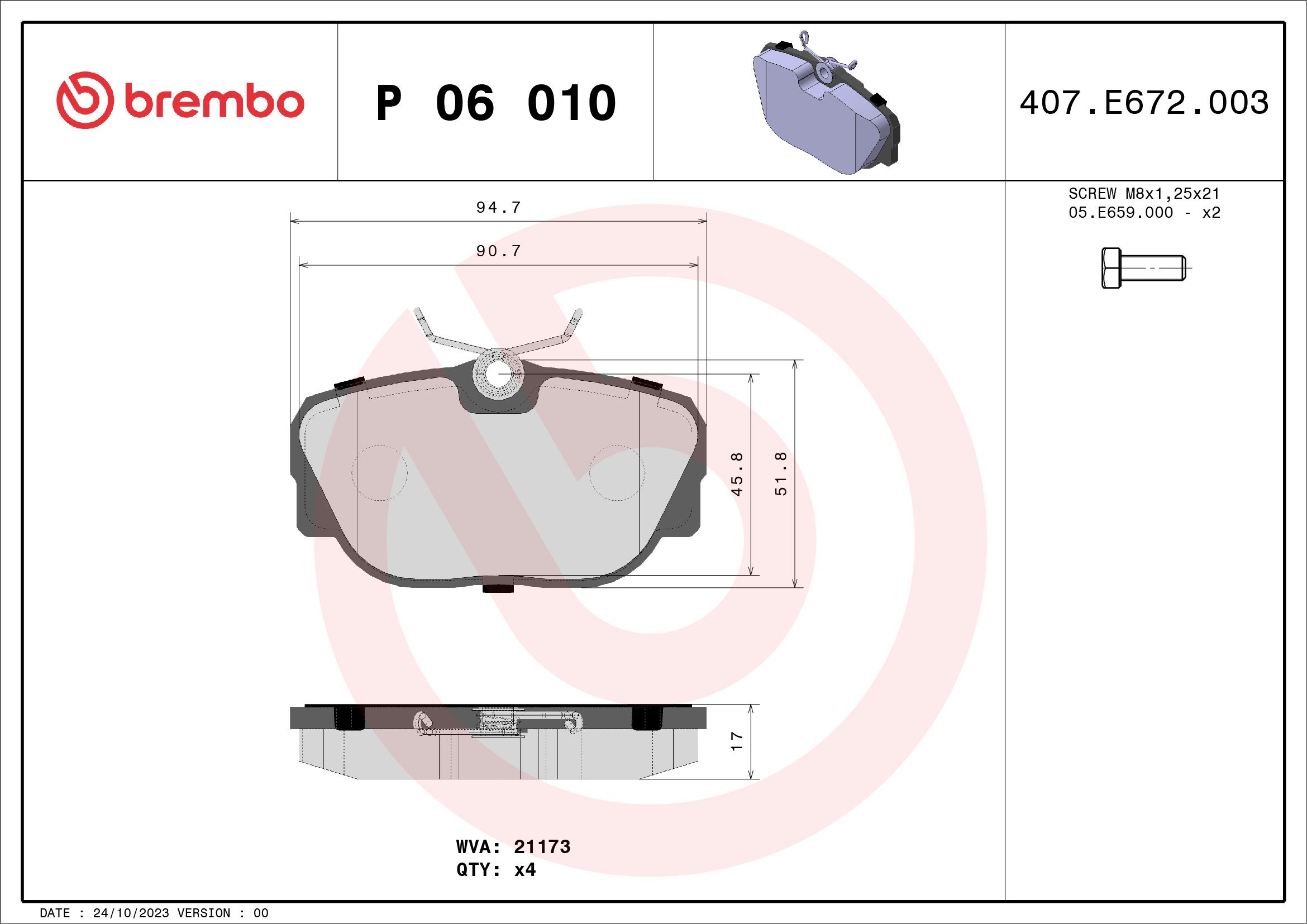 Brake Pad Set, disc brake P 06 010