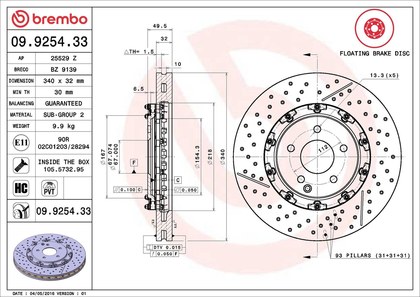 MERCEDES BENZ CLK320 C209 02-05 (FRT) *X/Drilled, 2 Piece Floating - TecDoc 1