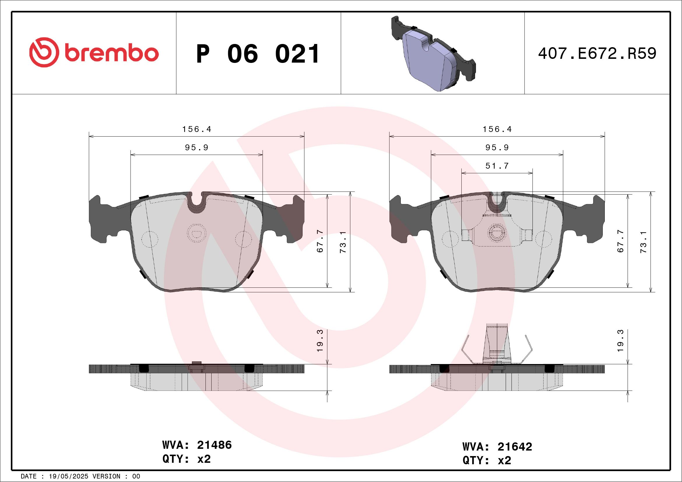 BREMBO P 06 021 - Bremsbelagsatz, Scheibenbremse PRIME LINE