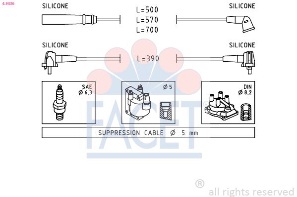 4.9436 FACET Made in Italy - OE Equivalent gyújtókábelkészlet