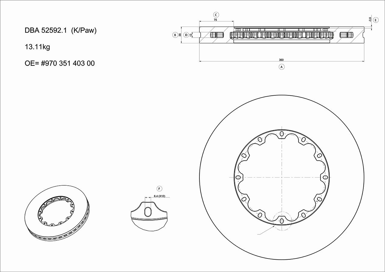 5000 Rotor Cross-drill and Dimple - KP [ Porsche Panamera 11-> F ] With NAS Nuts - TecDoc Only