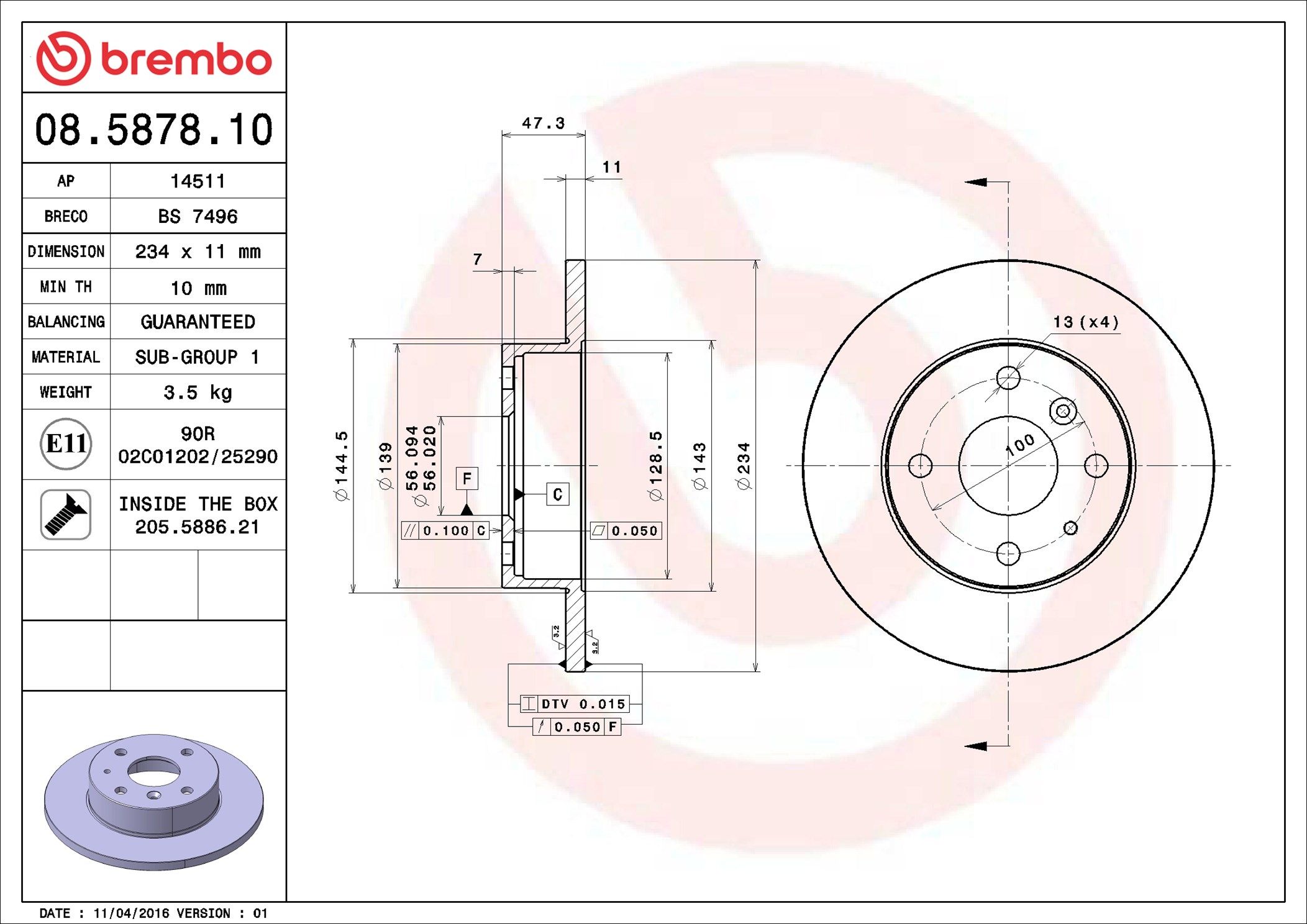 08.5878.10 BREMBO PRIME LINE féktárcsa