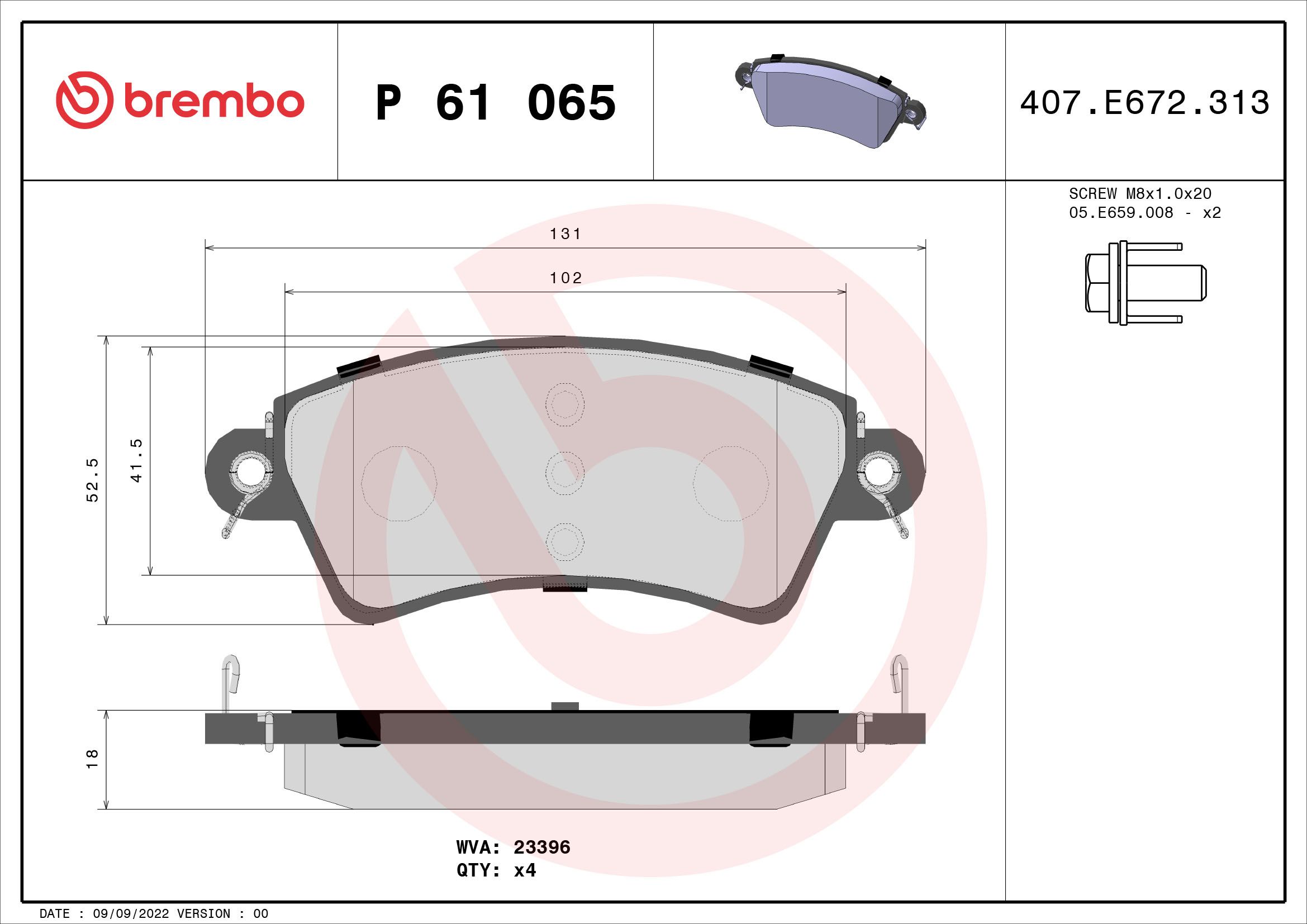 Brake Pad Set, disc brake P 61 065