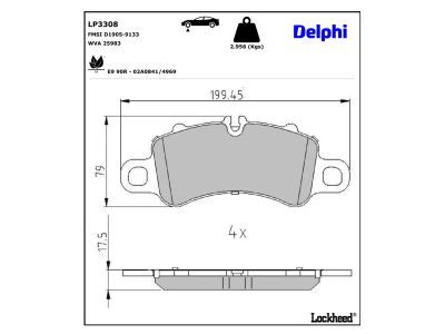 DELPHI LP3308 - Bremsbelagsatz, Scheibenbremse
