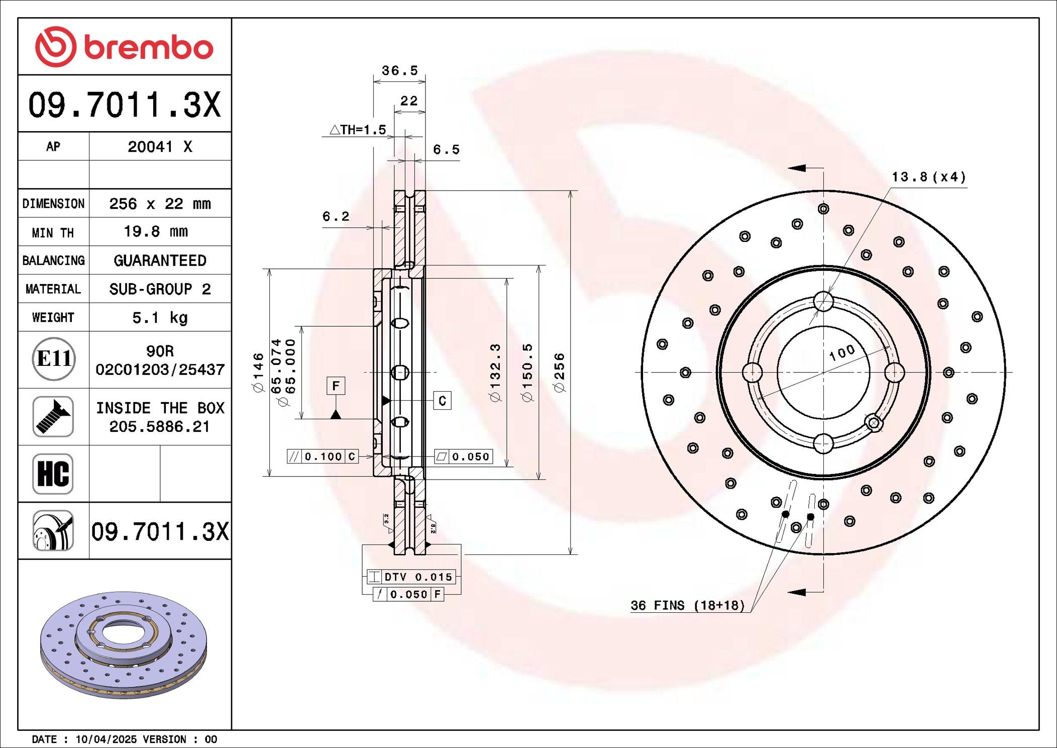 09.7011.3X BREMBO XTRA LINE - Xtra féktárcsa