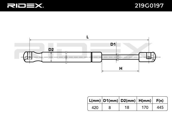 RIDEX 219G0197 Gas Spring, boot/cargo area