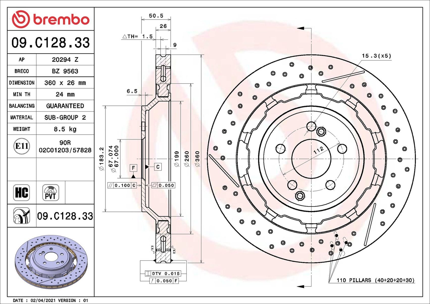MERCEDES AMG C63 S C205 16-19 (RR) *Slotted & X/Drilled, Bi-Material - TecDoc Only
