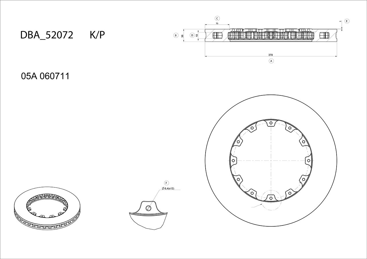 5000 Rotor Standard - With Replacement NAS Nuts -KP [ HSV VE W427 Yellow Caliper only Strap Drive Replacement ] - TecDoc Only