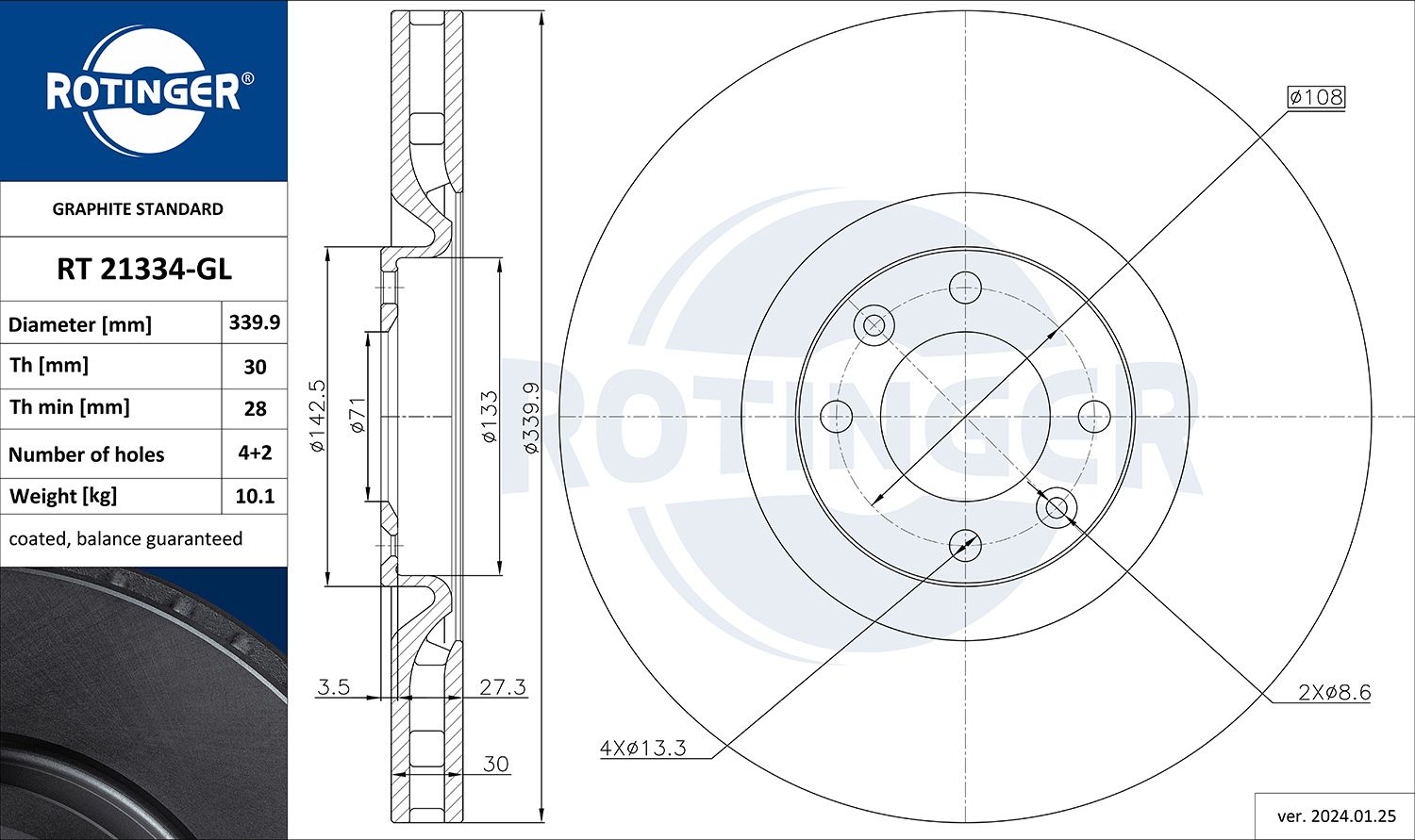 RT 21334-GL ROTINGER GRAPHITE LINE féktárcsa