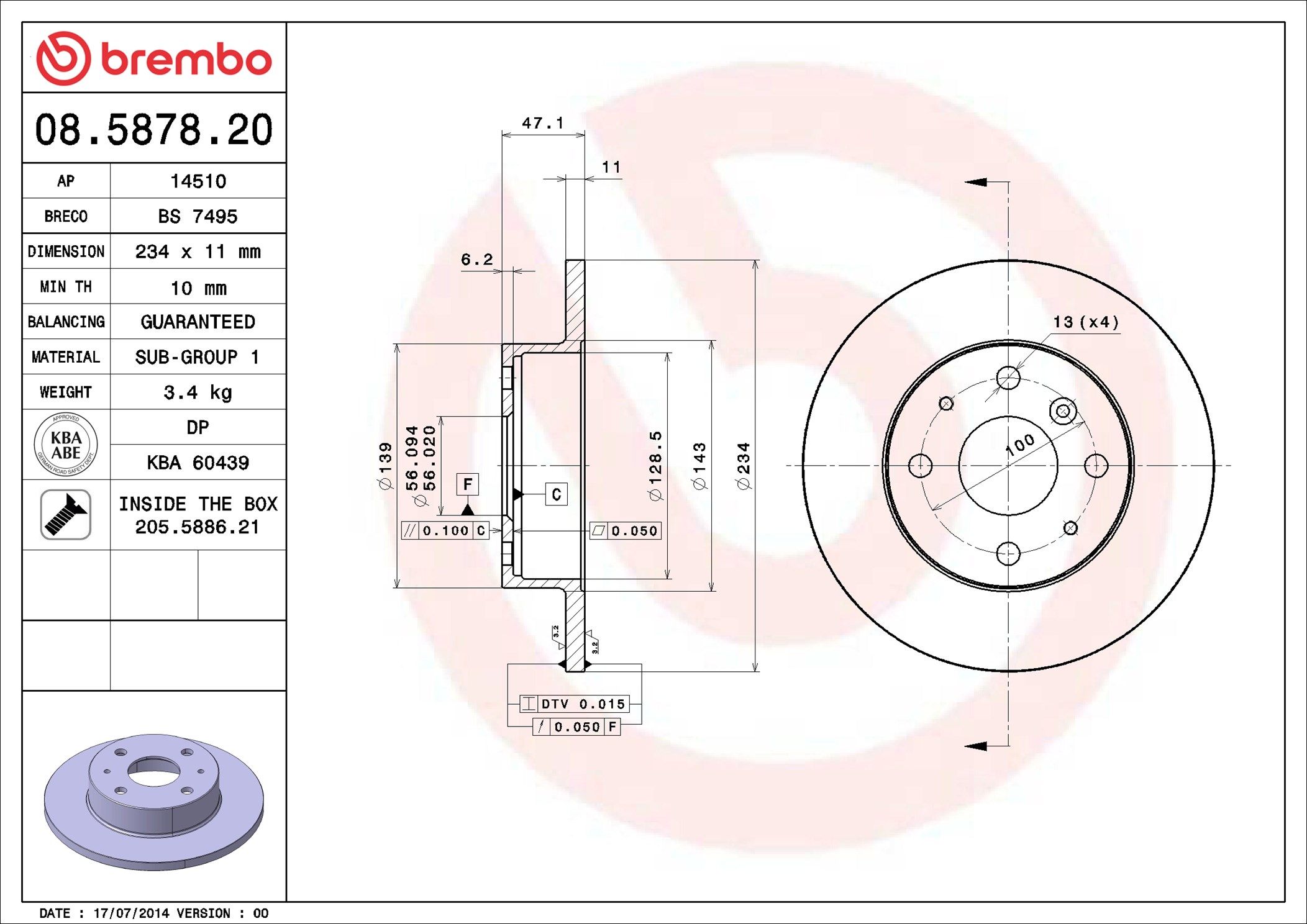 08.5878.20 BREMBO PRIME LINE féktárcsa