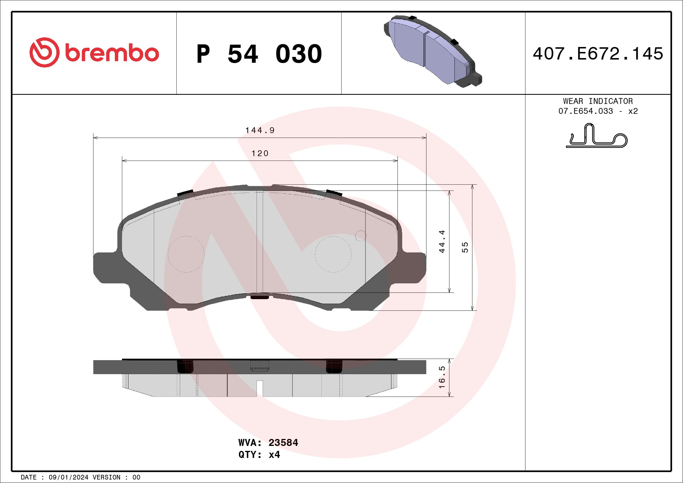 Brake Pad Set, disc brake P 54 030