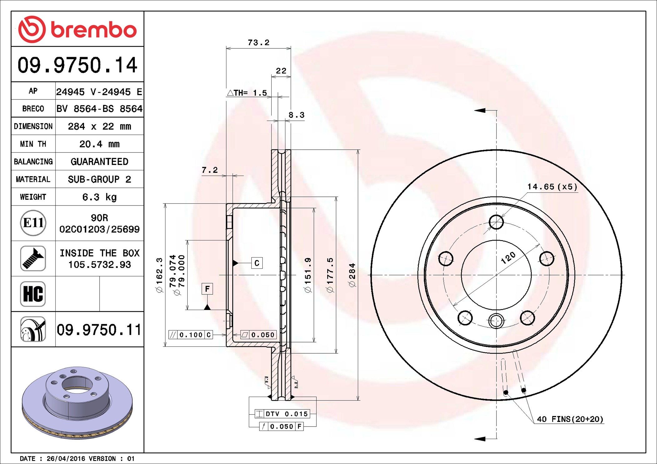BMW 118D F21 11- (FRT) *Stud Holes 14.7mm - TecDoc 1