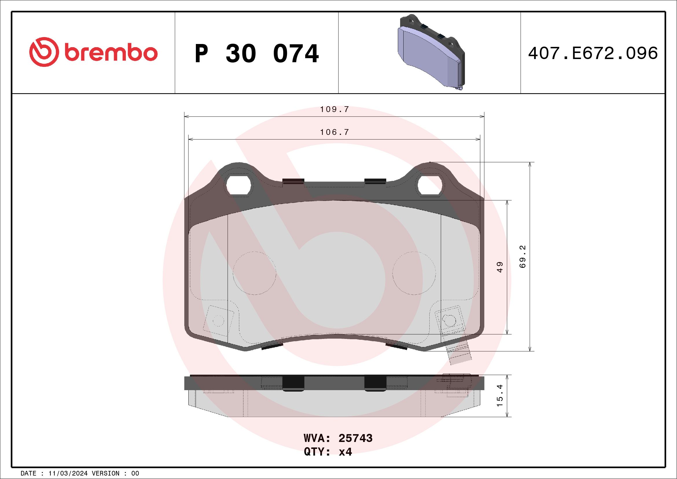 Brake Pad Set, disc brake P 30 074