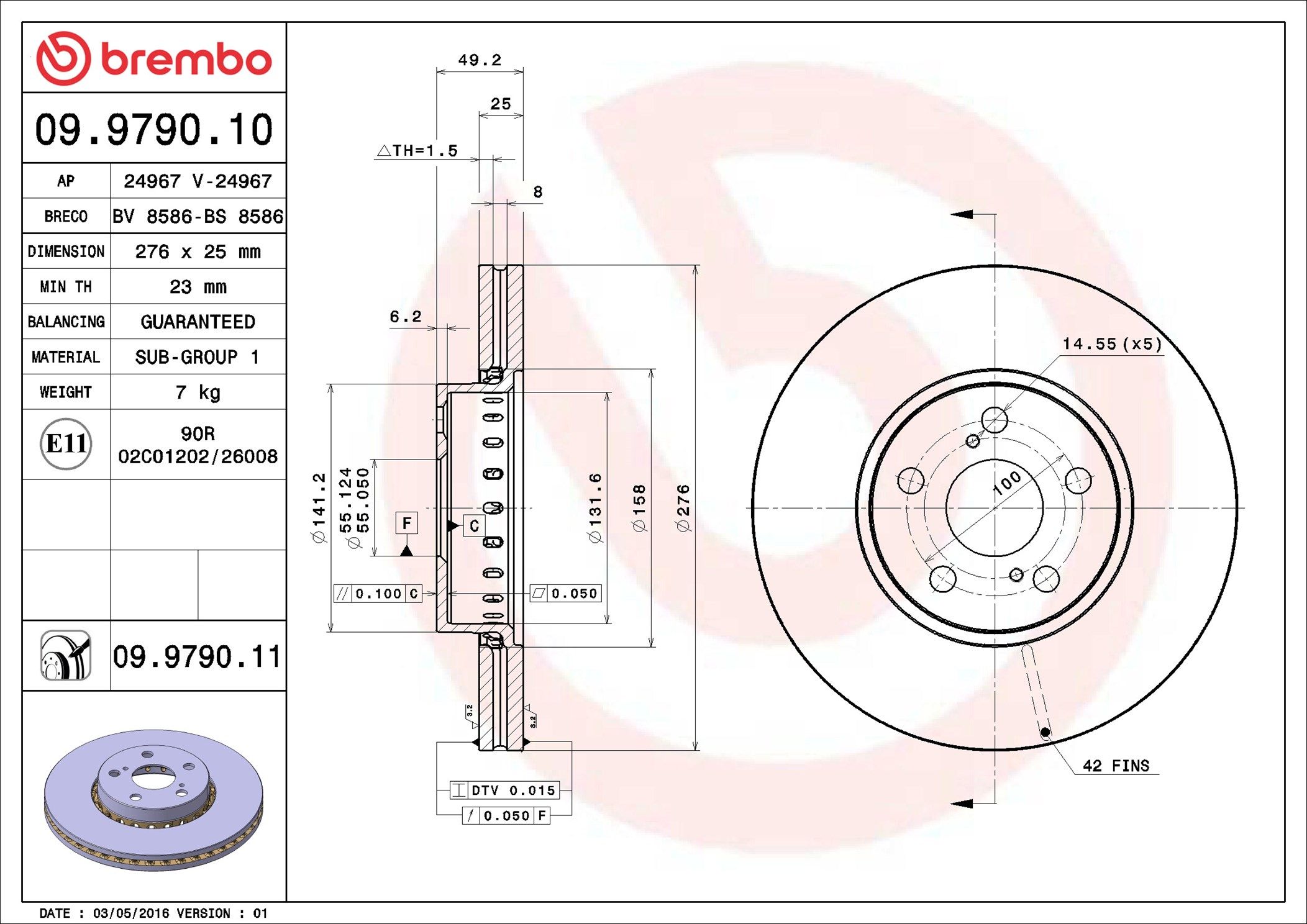 09.9790.11 BREMBO PRIME LINE - UV Coated féktárcsa