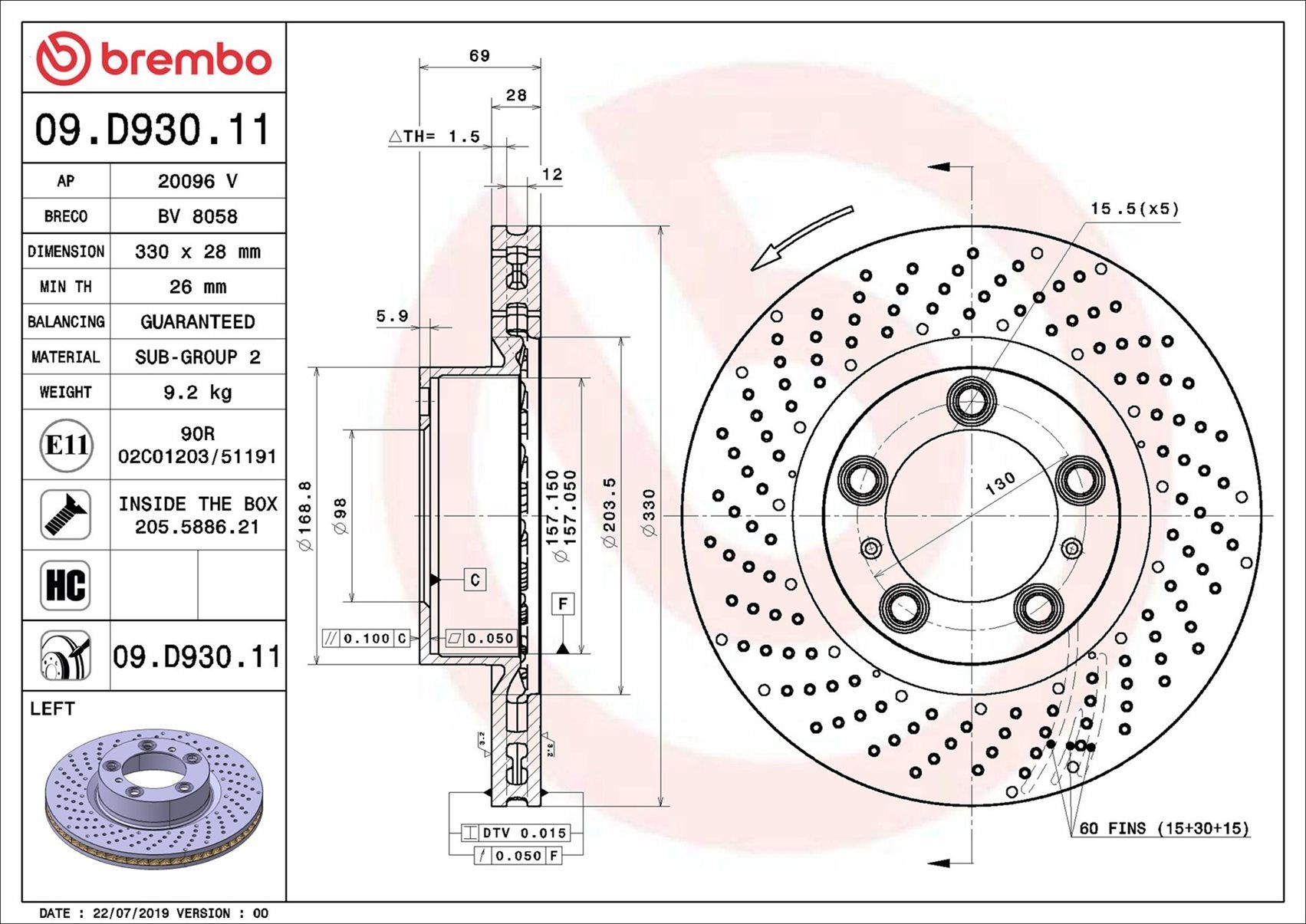 PORSCHE CAYMAN GTS 981 14-16 (FRT-L) *X/Drilled - TecDoc Only