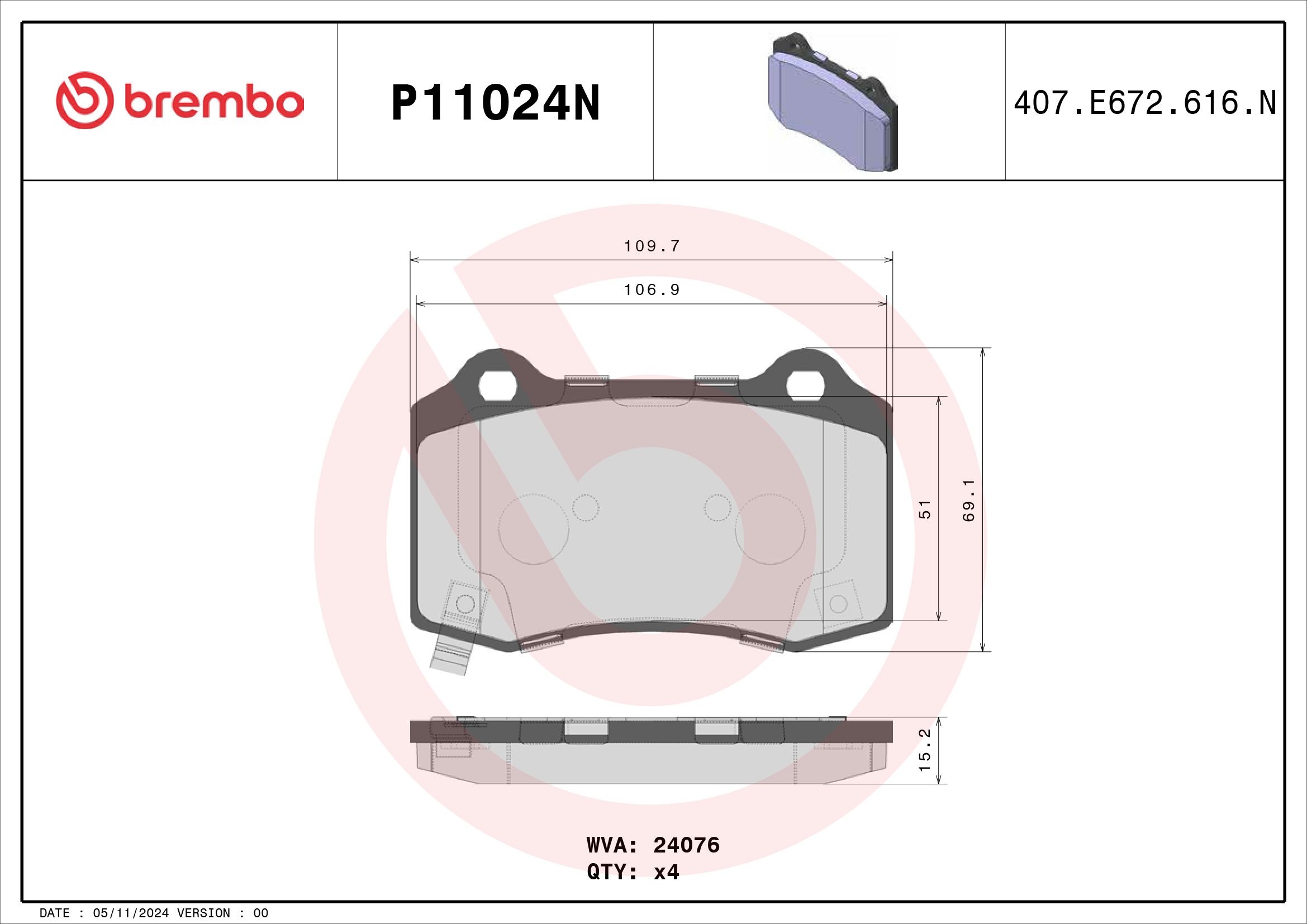 BREMBO DISC PAD -  HOLDEN COMMODORE BERLINA VE 06-10 (RR) - TecDoc 2