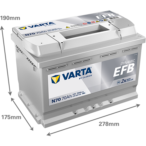 VARTA Dynamic EFB N70 | 12V 70Ah 760A | Start-Stopp Autobatterie