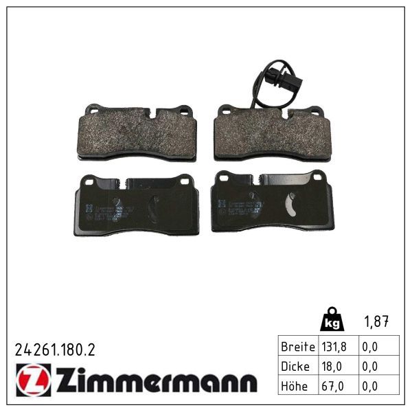 ZIMMERMANN 24261.180.2 - Bremsbelagsatz, Scheibenbremse