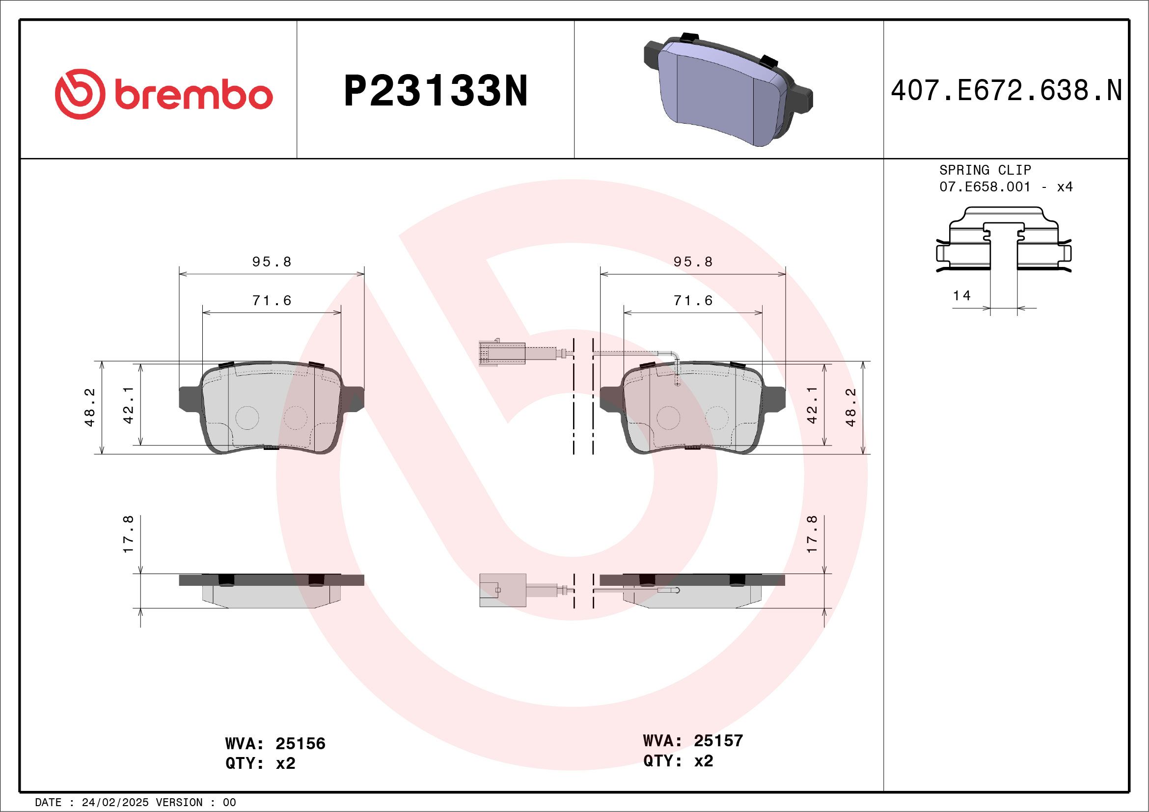 BREMBO DISC PAD -  ALFA ROMEO GIULIETTA 1.4 11-20 (RR) - TecDoc 1