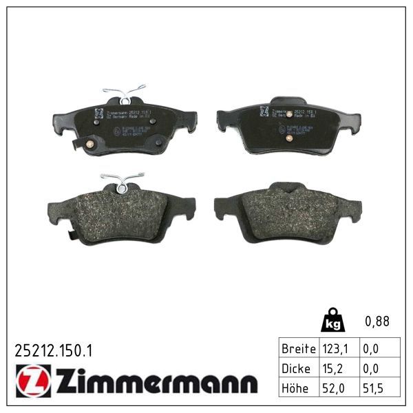 Zimmermann 25212.150.1 Bremsbelagsatz, Scheibenbremse