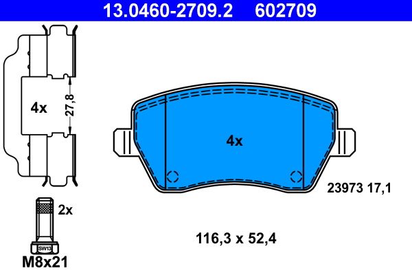 Комплект тормозных колодок, дисковый тормоз 13.0460-2709.2
