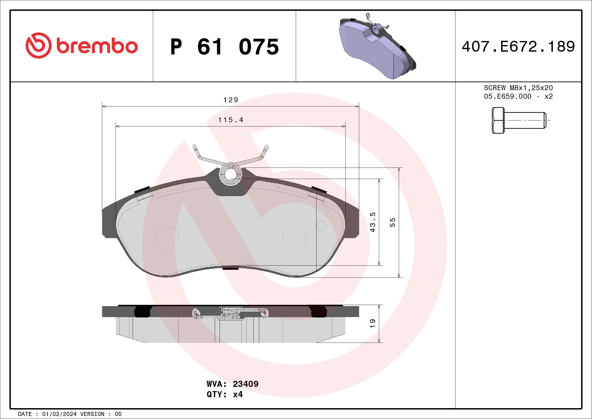 Комплект тормозных колодок, дисковый тормоз P 61 075X