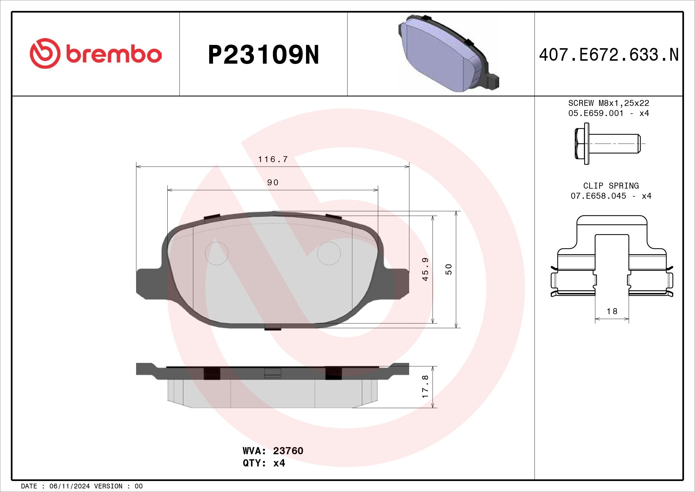 BREMBO DISC PAD -  ALFA ROMEO GIULIETTA JTD-M 12-15 (RR) *Without W/Sensor - TecDoc 2