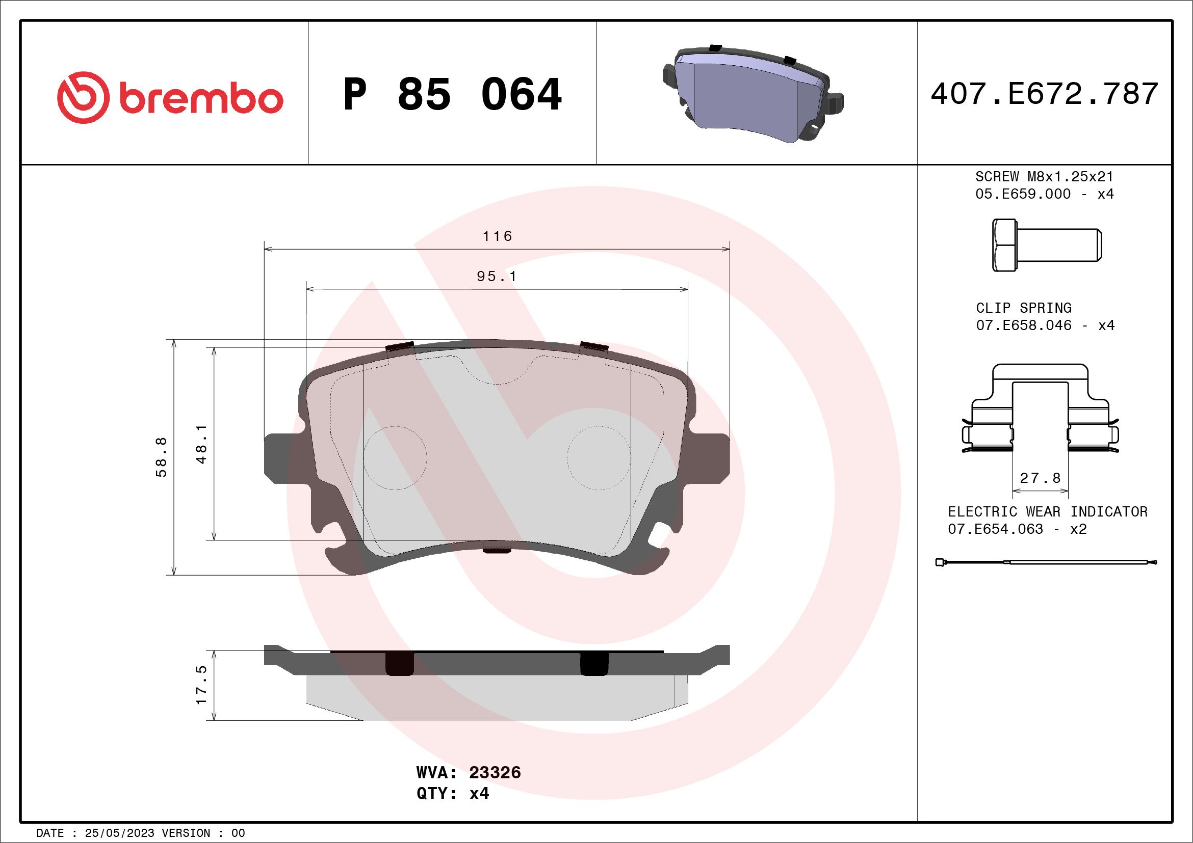 Brake Pad Set, disc brake P 85 064