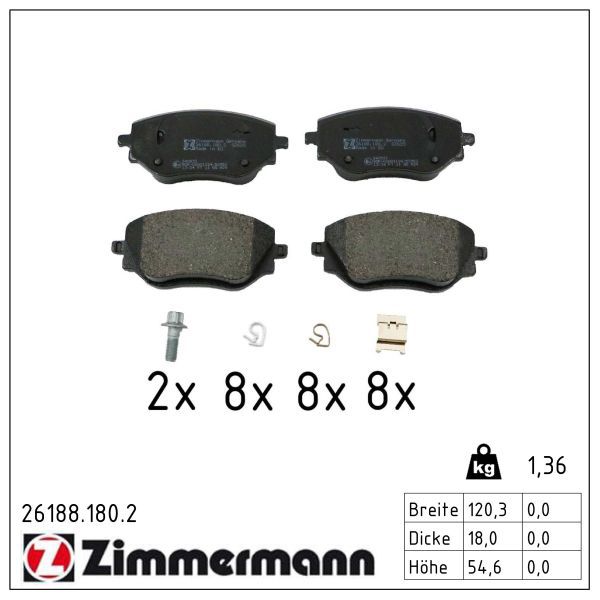 Zimmermann 26188.180.2 Bremsbelagsatz, Scheibenbremse