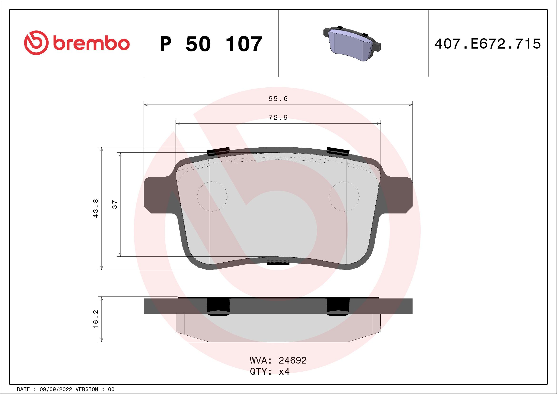 Brake Pad Set, disc brake P 50 107