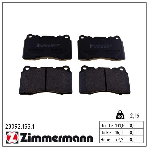 Zimmermann 23092.155.1 Bremsbelagsatz, Scheibenbremse