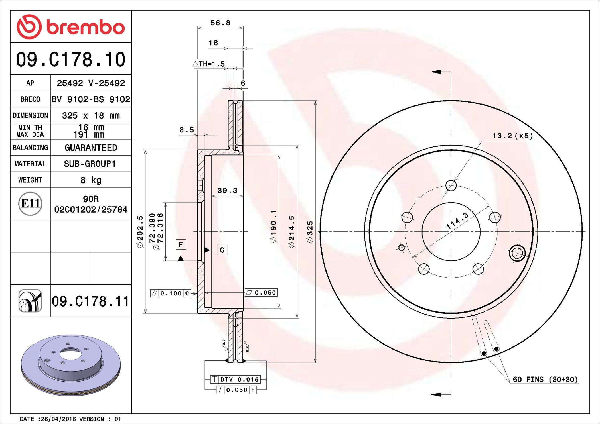 09.C178.11 BREMBO PRIME LINE - UV Coated féktárcsa