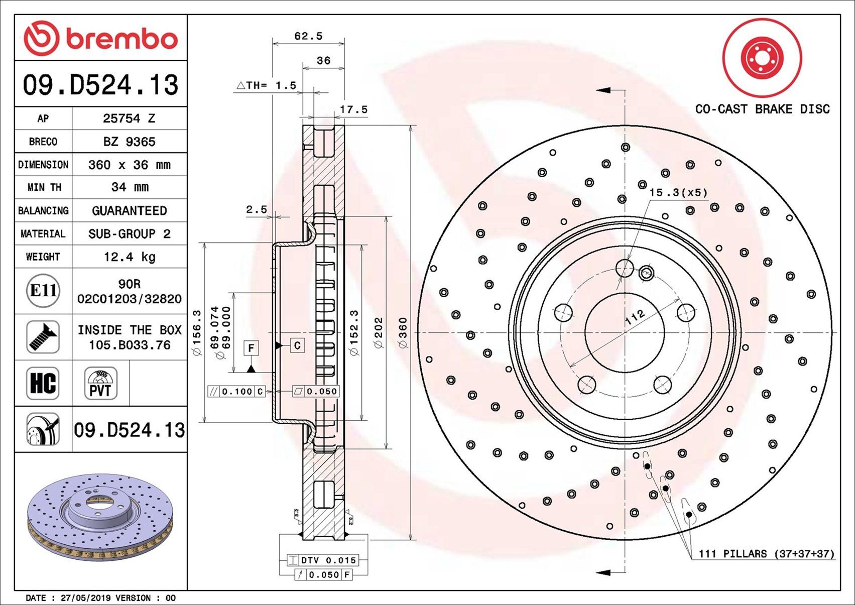 MERCEDES BENZ E300 W213 16-On (FRT) *X/Drilled - TecDoc 1