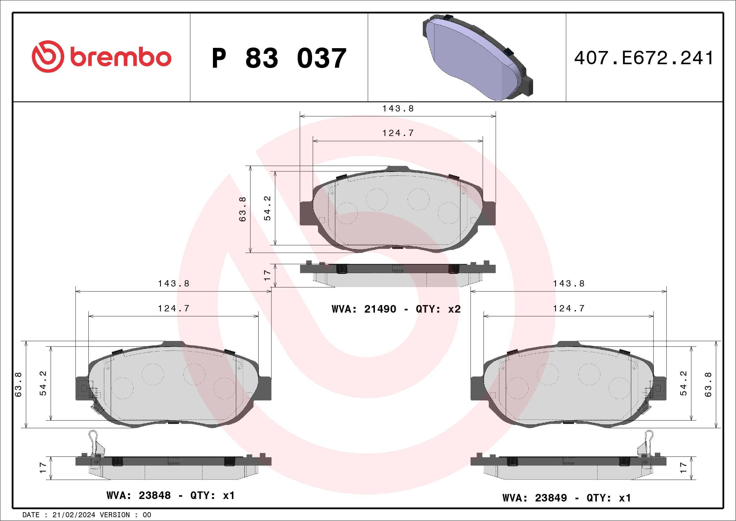 Brake Pad Set, disc brake P 83 037