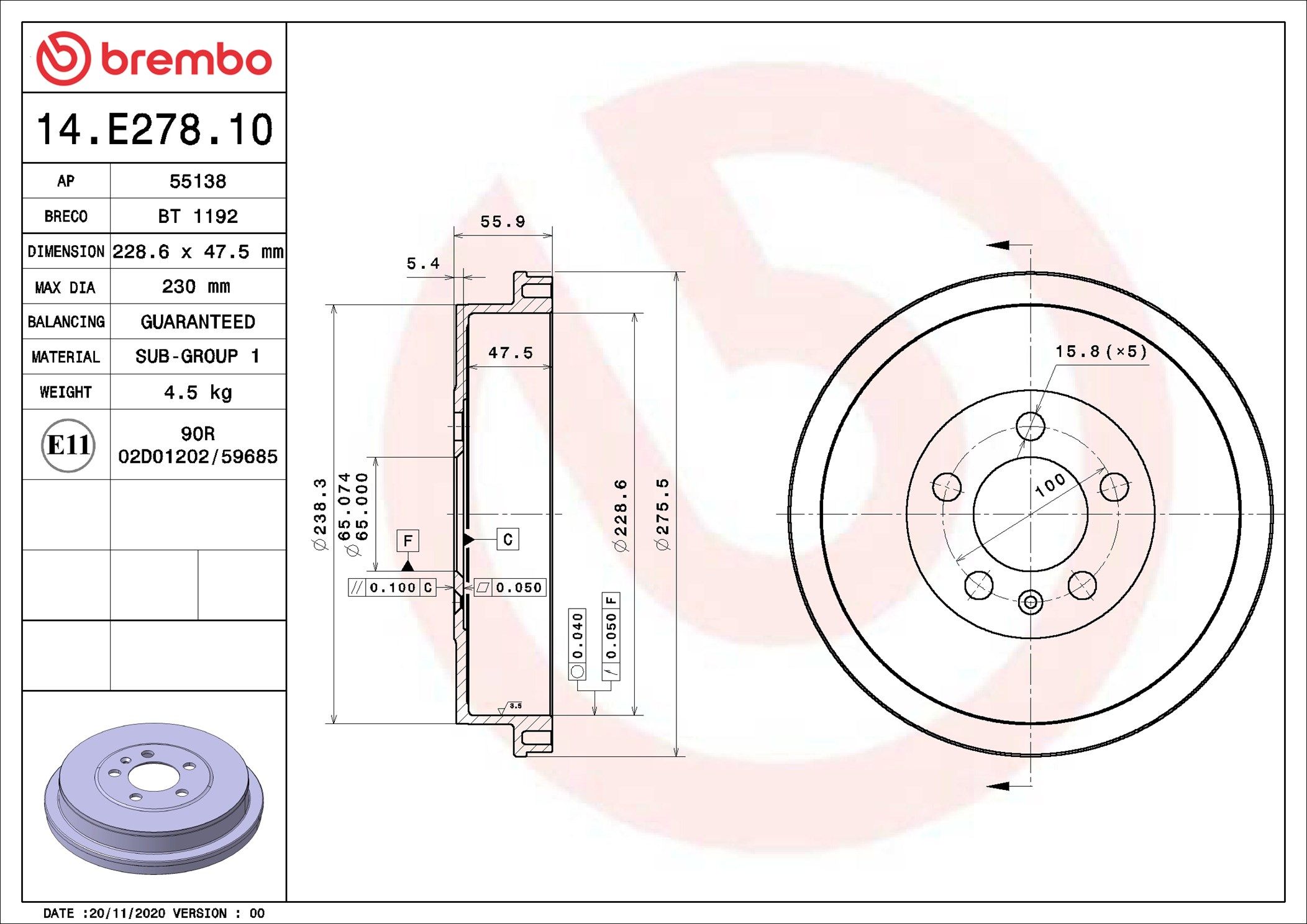 Brembo 14.E278.10 Bremstrommel