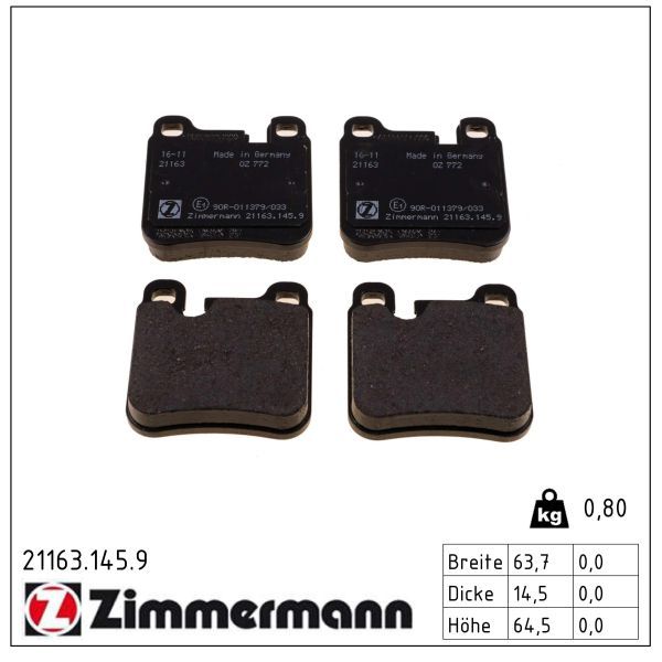 ZIMMERMANN 21163.145.9 - Bremsbelagsatz, Scheibenbremse pb:z