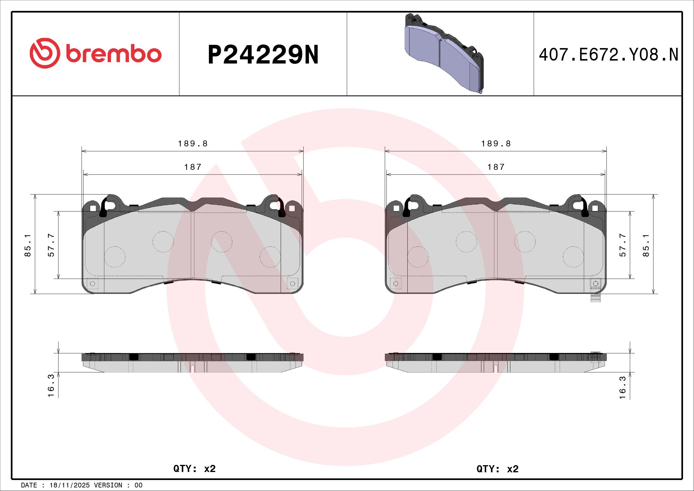 BREMBO DISC PAD -  FORD MUSTANG GT FN 17-On (FRT) - TecDoc 2