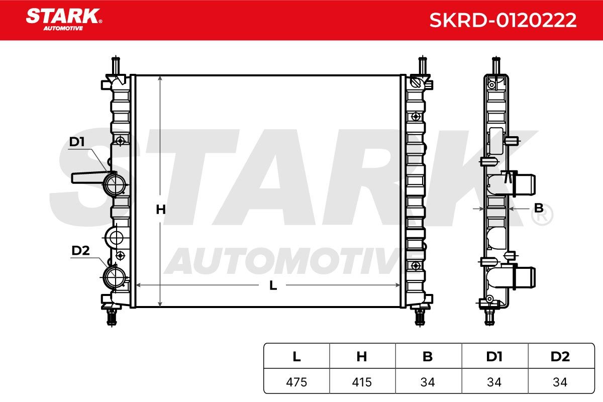Radiatore Motore STARK SKRD-0120222 Per Fiat Multipla E Brava, In Alluminio E Plastica, 475x415x34 Mm