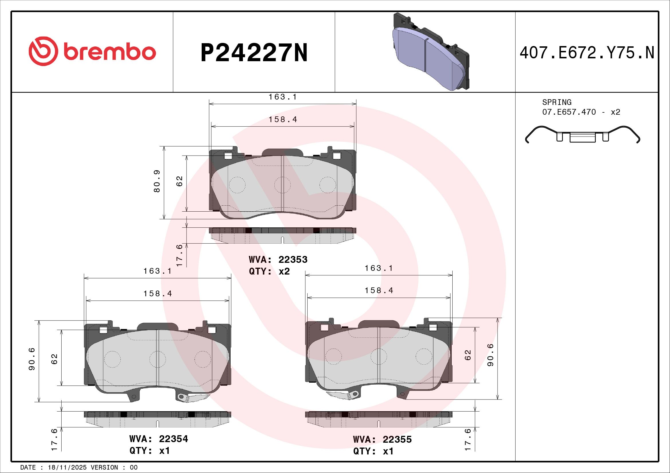 BREMBO DISC PAD -  FORD MUSTANG 2.3 GTDi FM 14-17 (FRT) - TecDoc 2