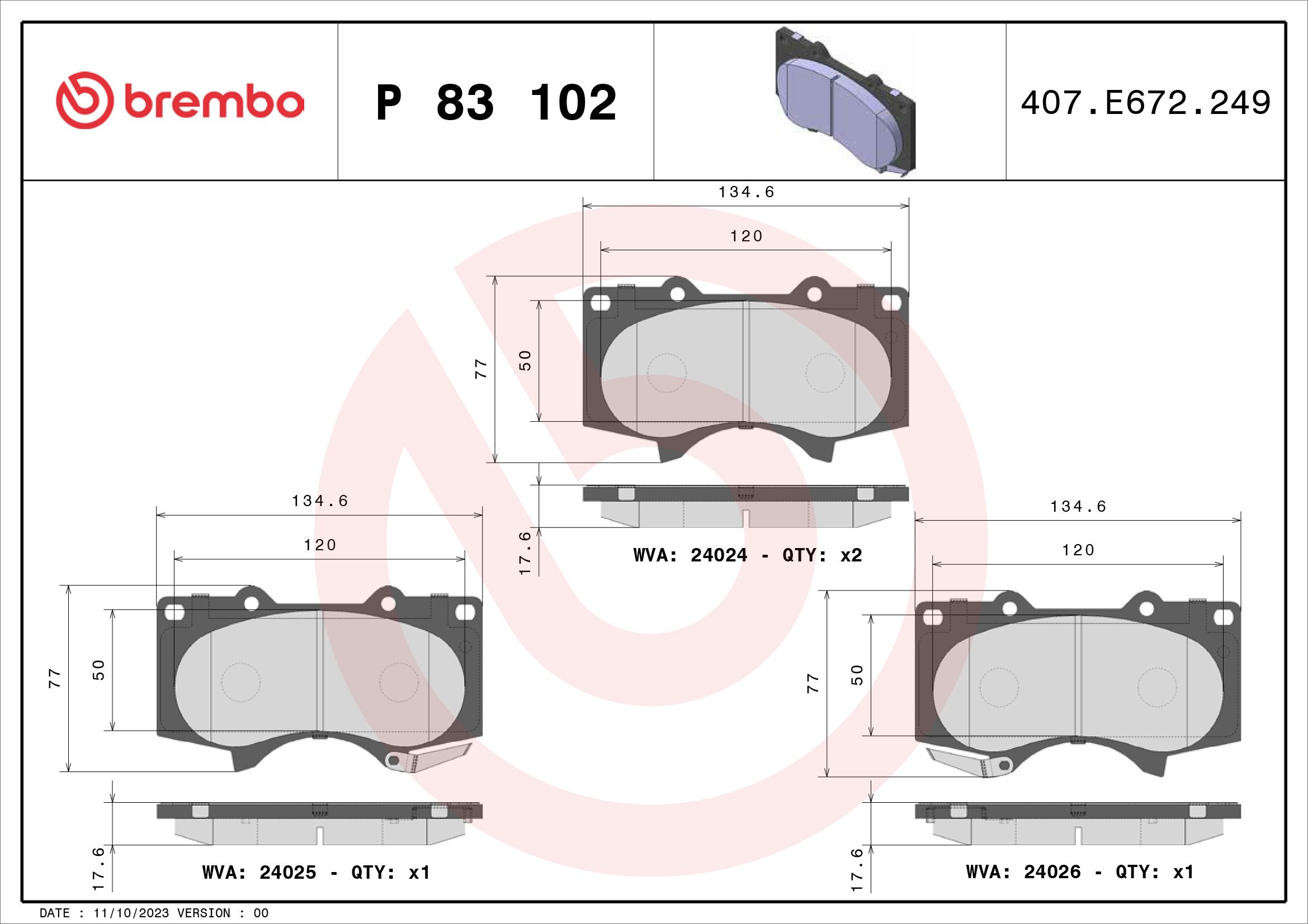 BREMBO P 83 102 - Bremsbelagsatz, Scheibenbremse PRIME LINE