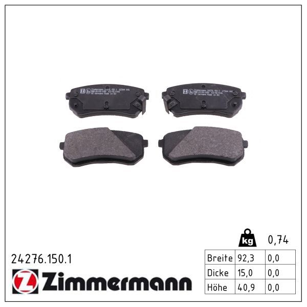 Zimmermann 24276.150.1 Bremsbelagsatz, Scheibenbremse