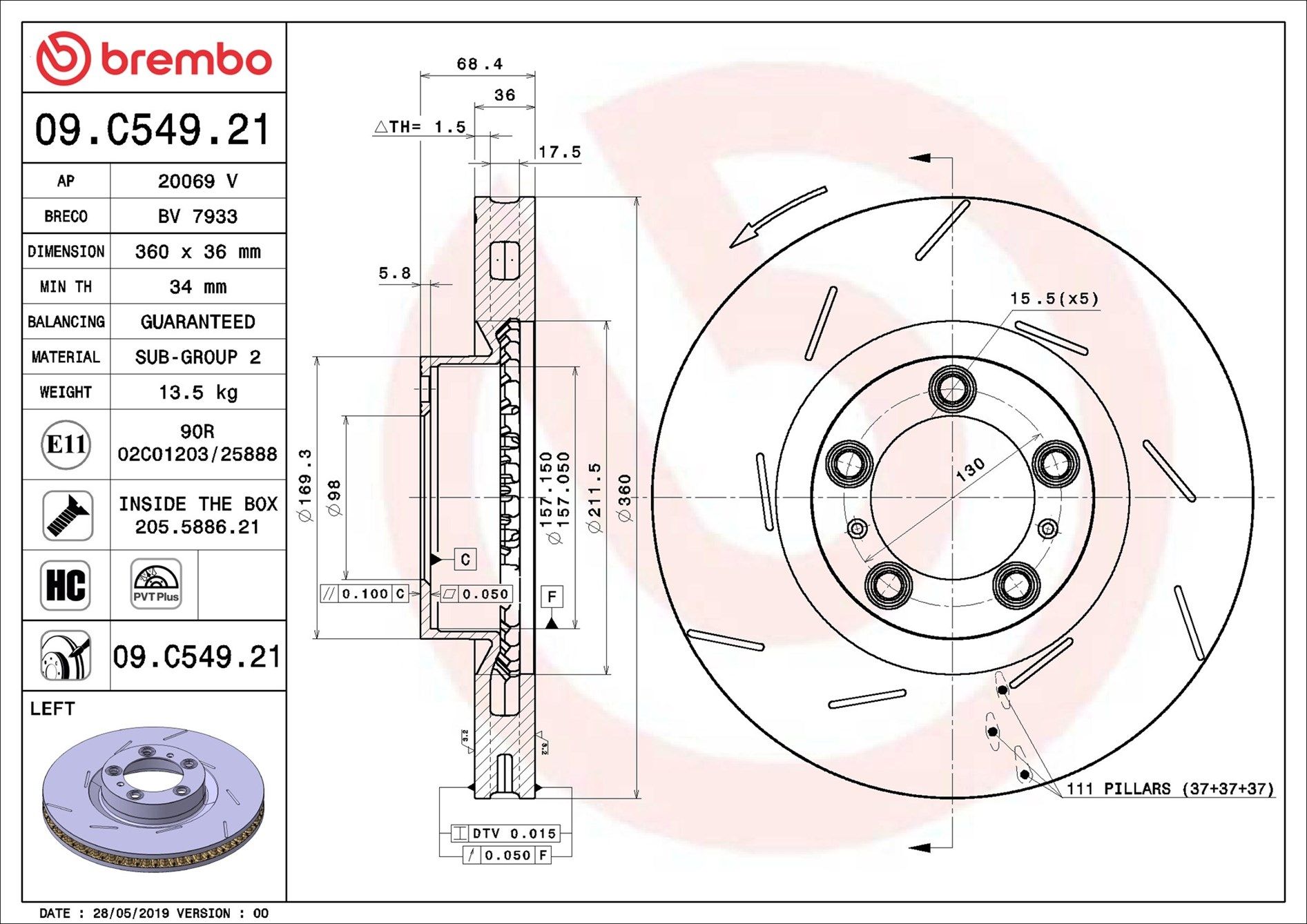 09.C549.21 BREMBO PRIME LINE - UV Coated féktárcsa