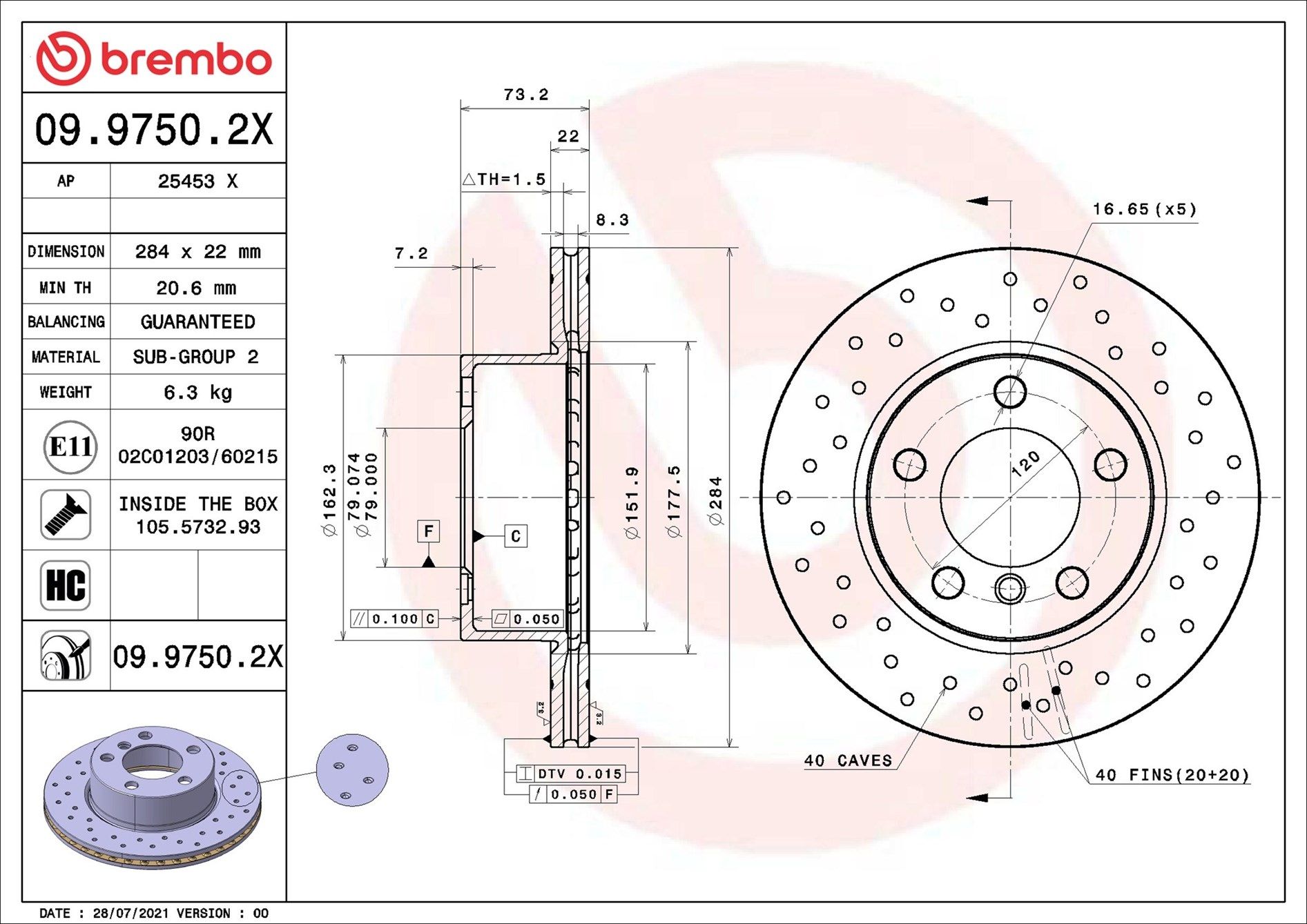 BREMBO 09.9750.2X - Bremsscheibe XTRA LINE - Xtra
