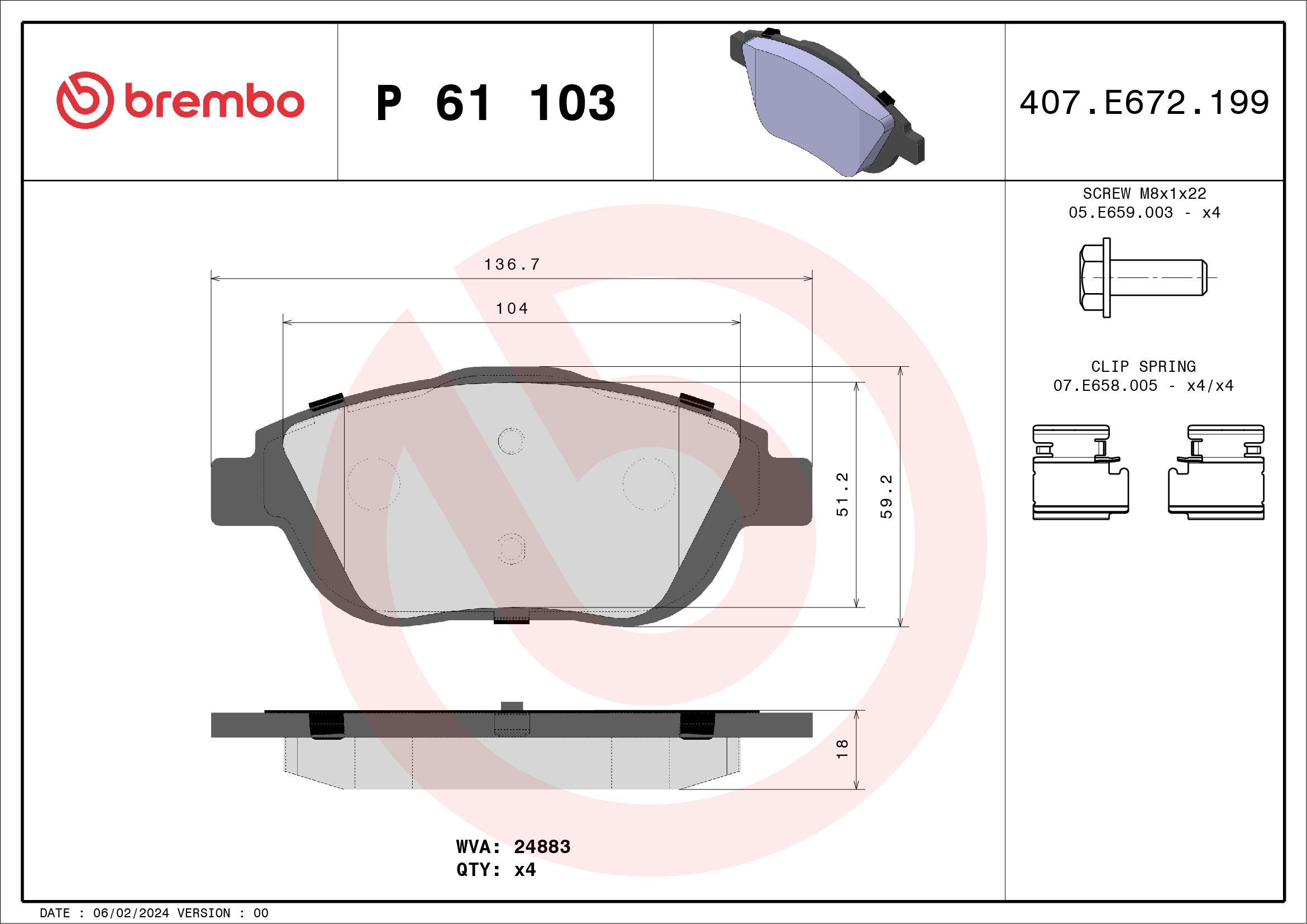 Brake Pad Set, disc brake P 61 103X