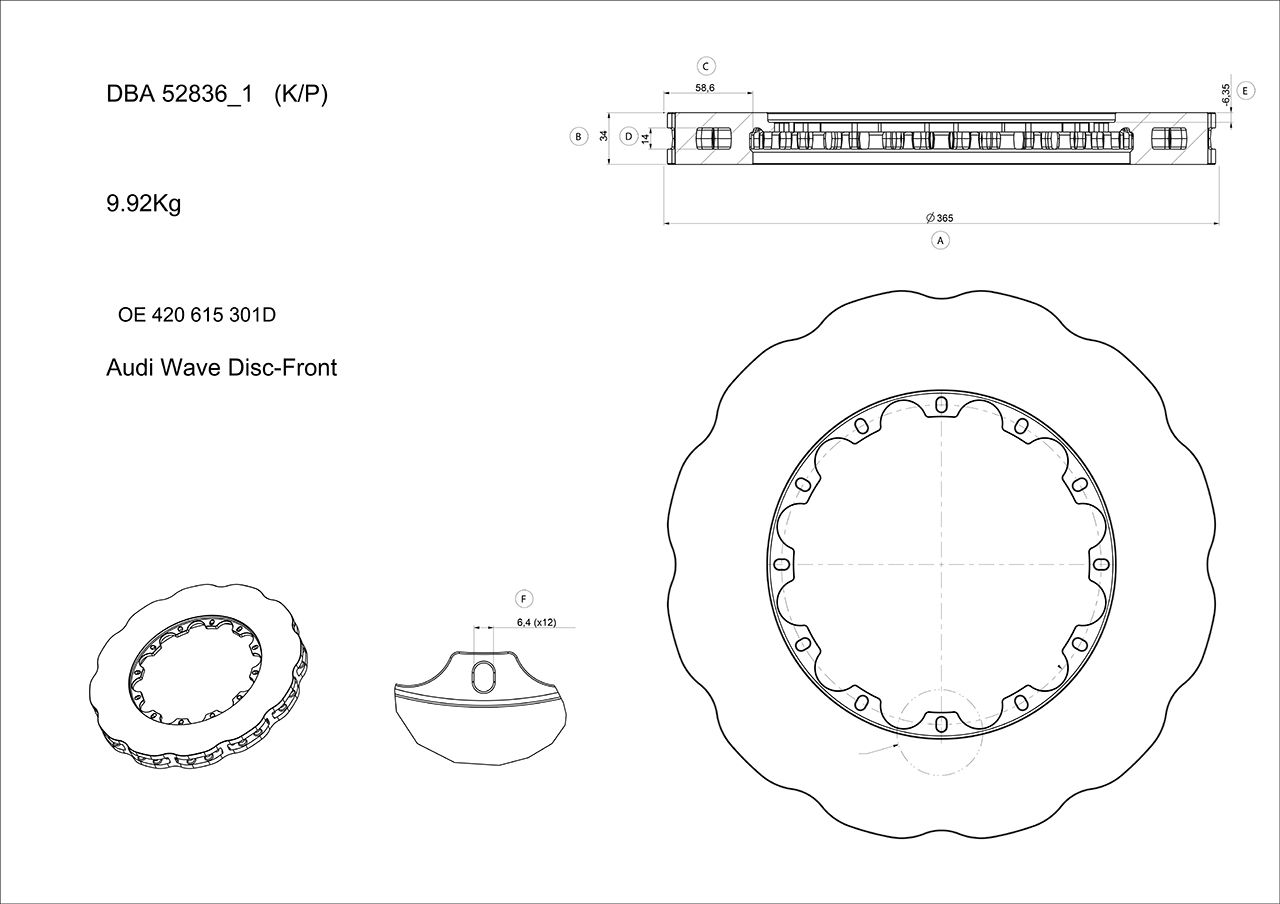 5000 Fully Assembled 2-piece Clear Anodised Hat Cross-drill and Dimple WAVE Disc KP [ Audi RS Q3 14-> F ] - TecDoc 1