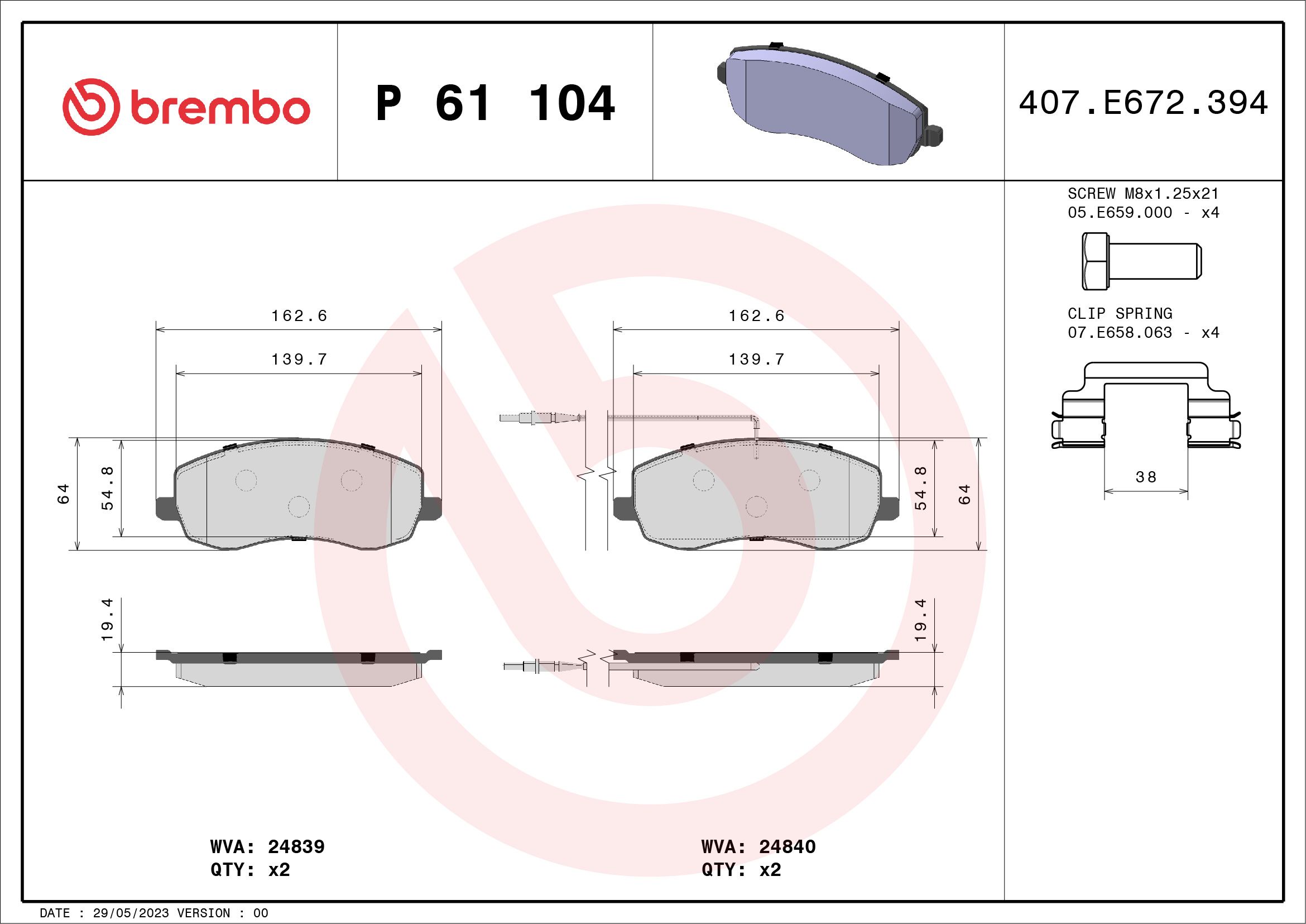 Brake Pad Set, disc brake P 61 104