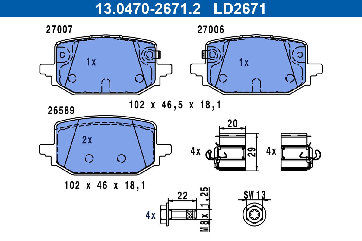 Ate 13.0470-2671.2 Bremsbelagsatz, Scheibenbremse