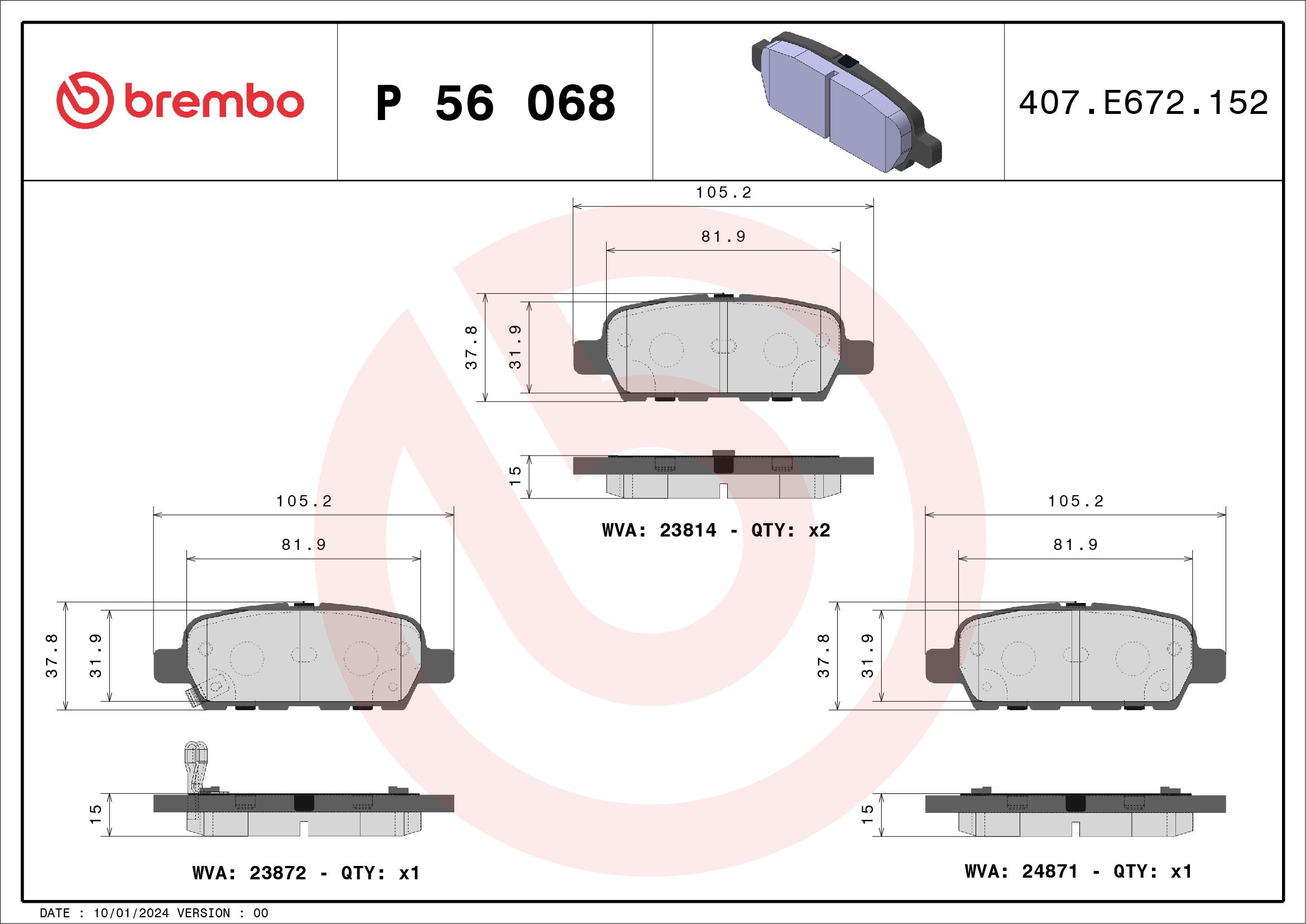 Комплект тормозных колодок, дисковый тормоз P 56 068