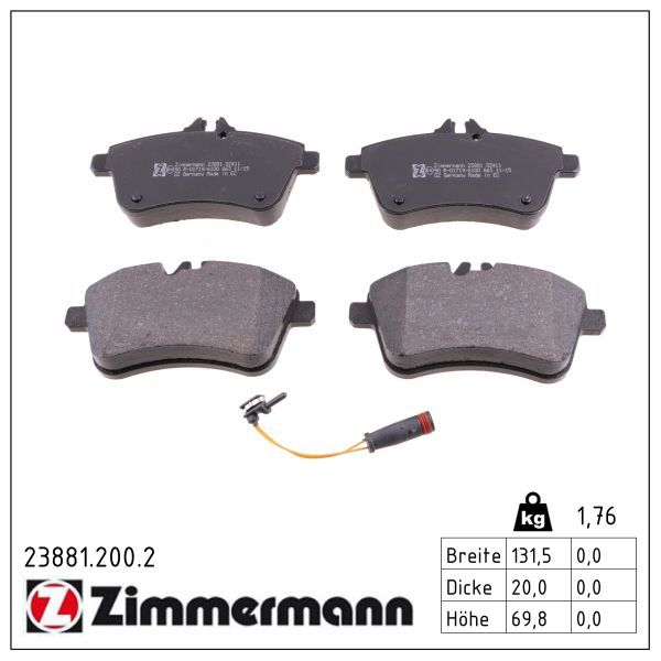 Zimmermann 23881.200.2 Bremsbelagsatz, Scheibenbremse